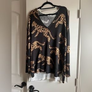 Show Me Your Mumu Jumping Cheetah V-neck Sweater